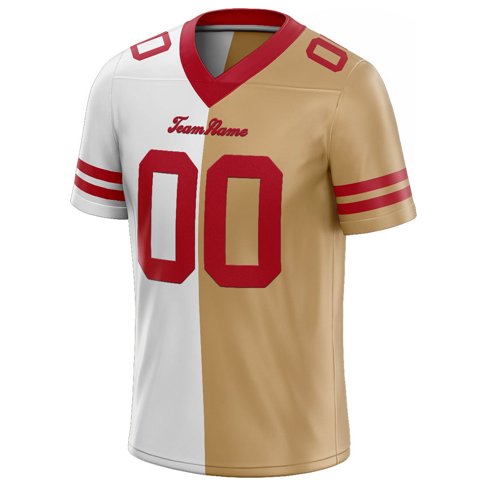 custom authentic split fashion football jersey gold-white-red mesh