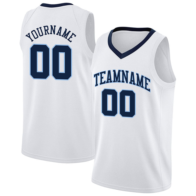 custom authentic  basketball jersey white-navy-light blue