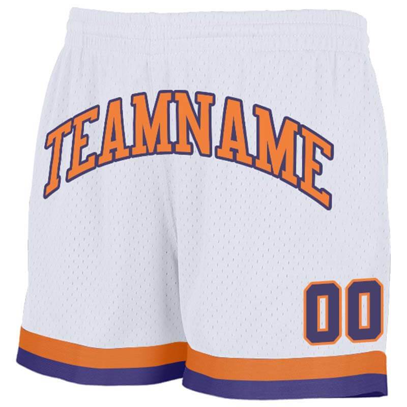 custom purple-white-orange authentic throwback basketball shorts