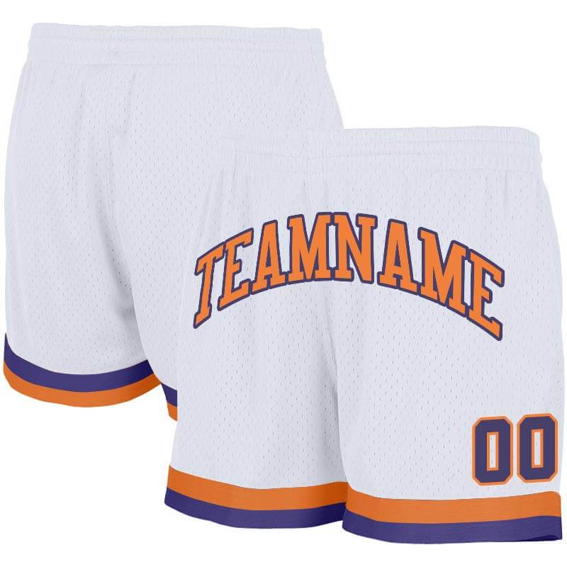 custom purple-white-orange authentic throwback basketball shorts