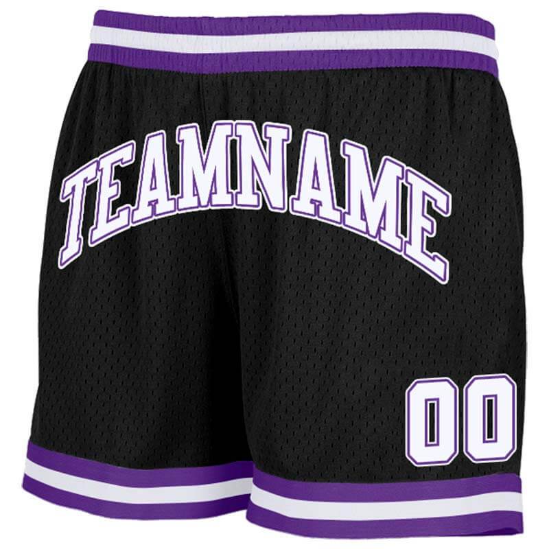 custom black-purple-white authentic throwback basketball shorts