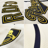 customized authentic baseball jersey cream-navy-yellow mesh