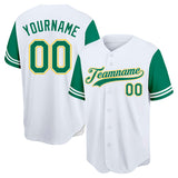 custom full print design authentic white-green-yellow baseball jersey
