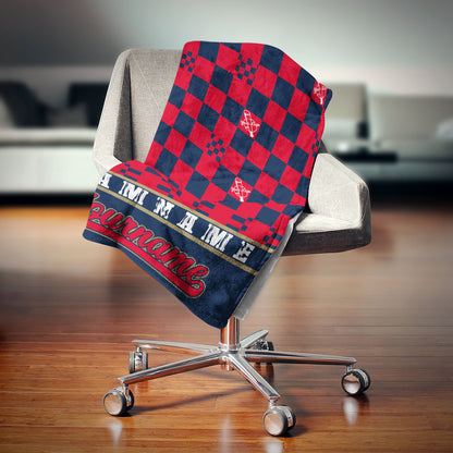 custom ultra-soft micro fleece blanket navy-red