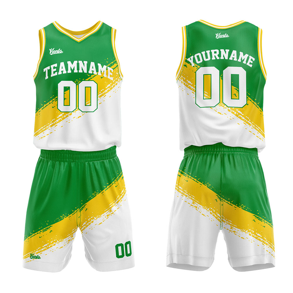 custom brush basketball suit kids adults personalized jersey green-yellow-white