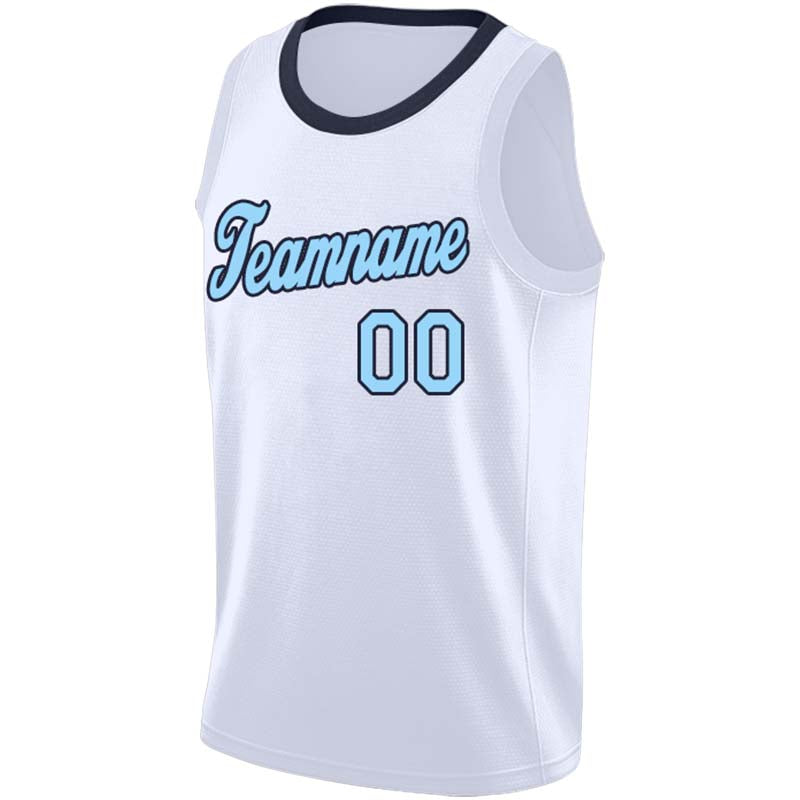 custom authentic  basketball jersey white-light blue-navy