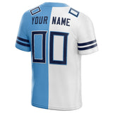 custom authentic split fashion football jersey light blue-white-navy mesh