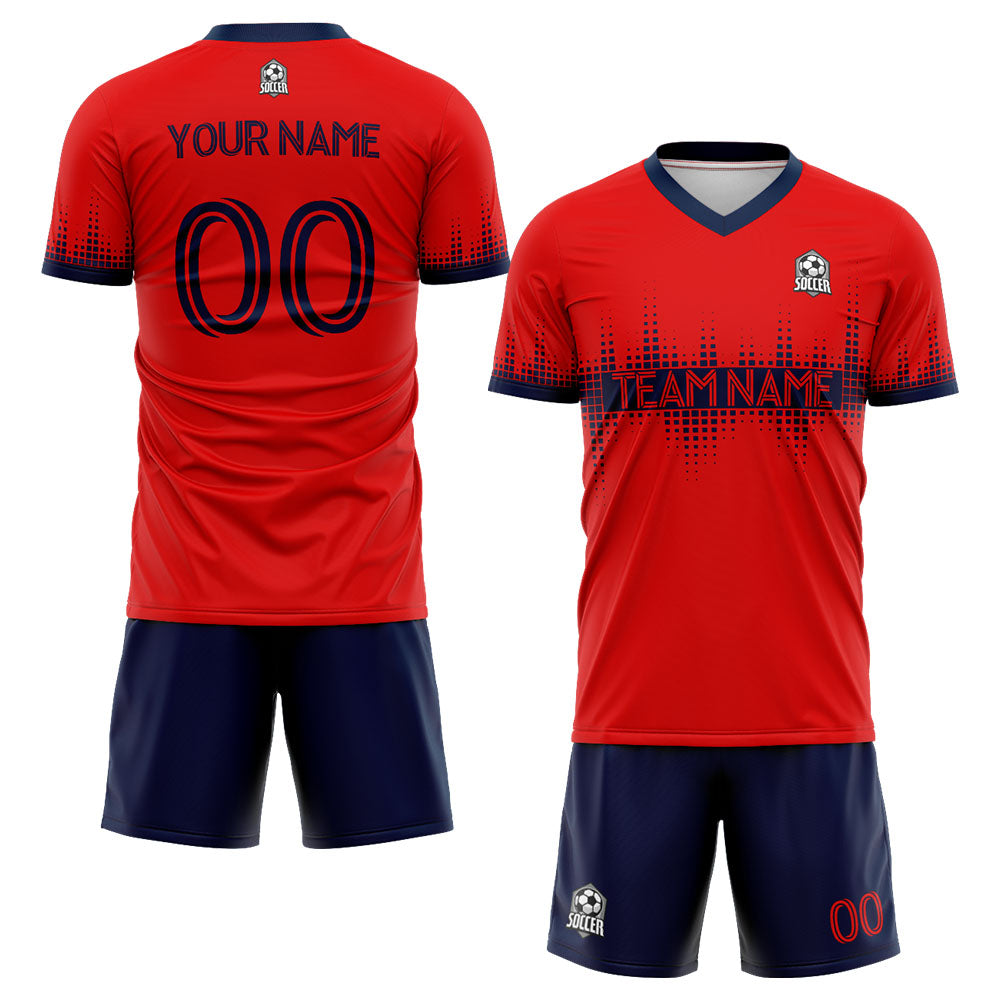 custom soccer set jersey kids adults personalized soccer red-navy