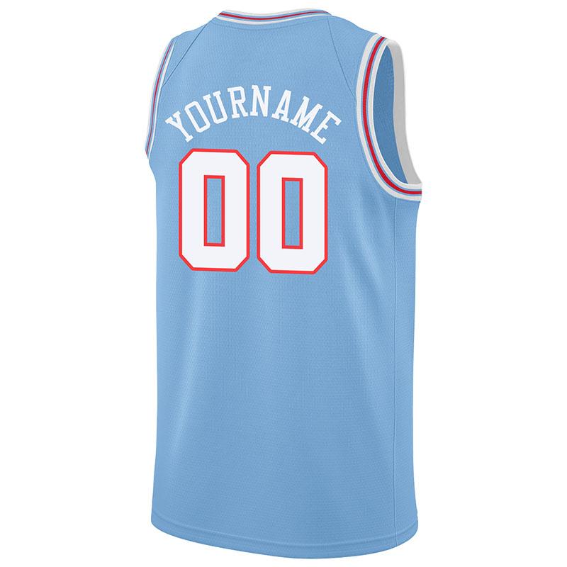 custom authentic  basketball jersey light blue-white-red
