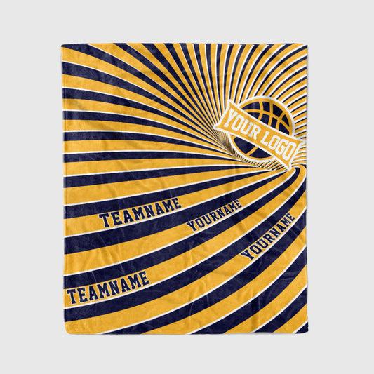 custom ultra-soft micro fleece blanket navy-yellow