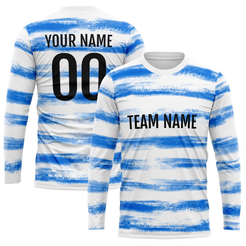 Custom Basketball Soccer Football Shooting Long T-Shirt for Adults and Kids White-Blue