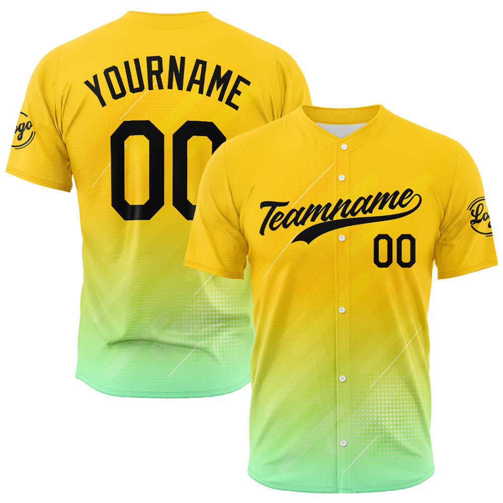Custom Full Print Design Baseball Jersey yellow-green