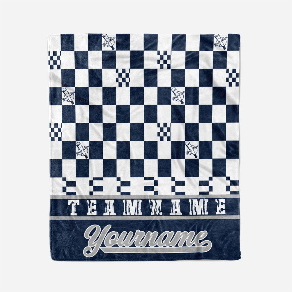 custom ultra-soft micro fleece blanket navy-white