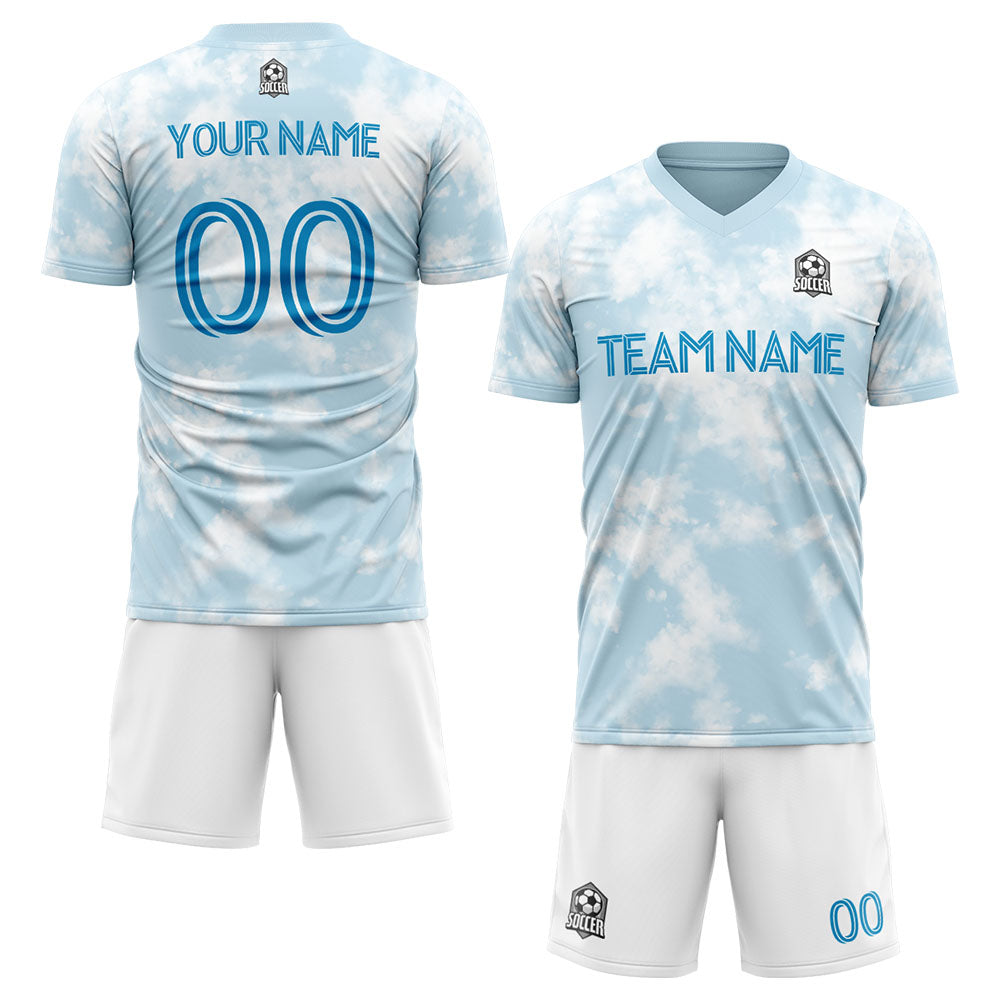custom soccer uniform jersey kids adults personalized set jersey shirt light blue
