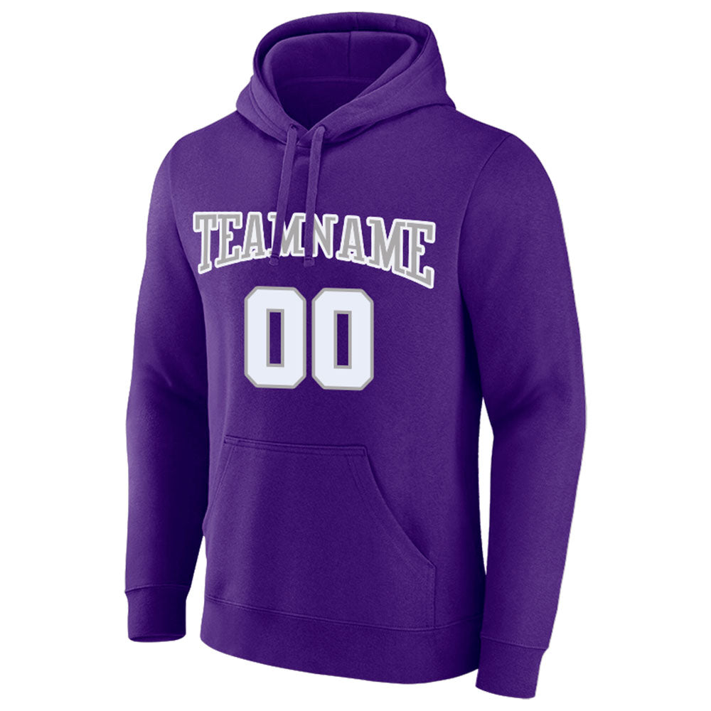 custom authentic pullover sweatshirt hoodie purple-white-gray