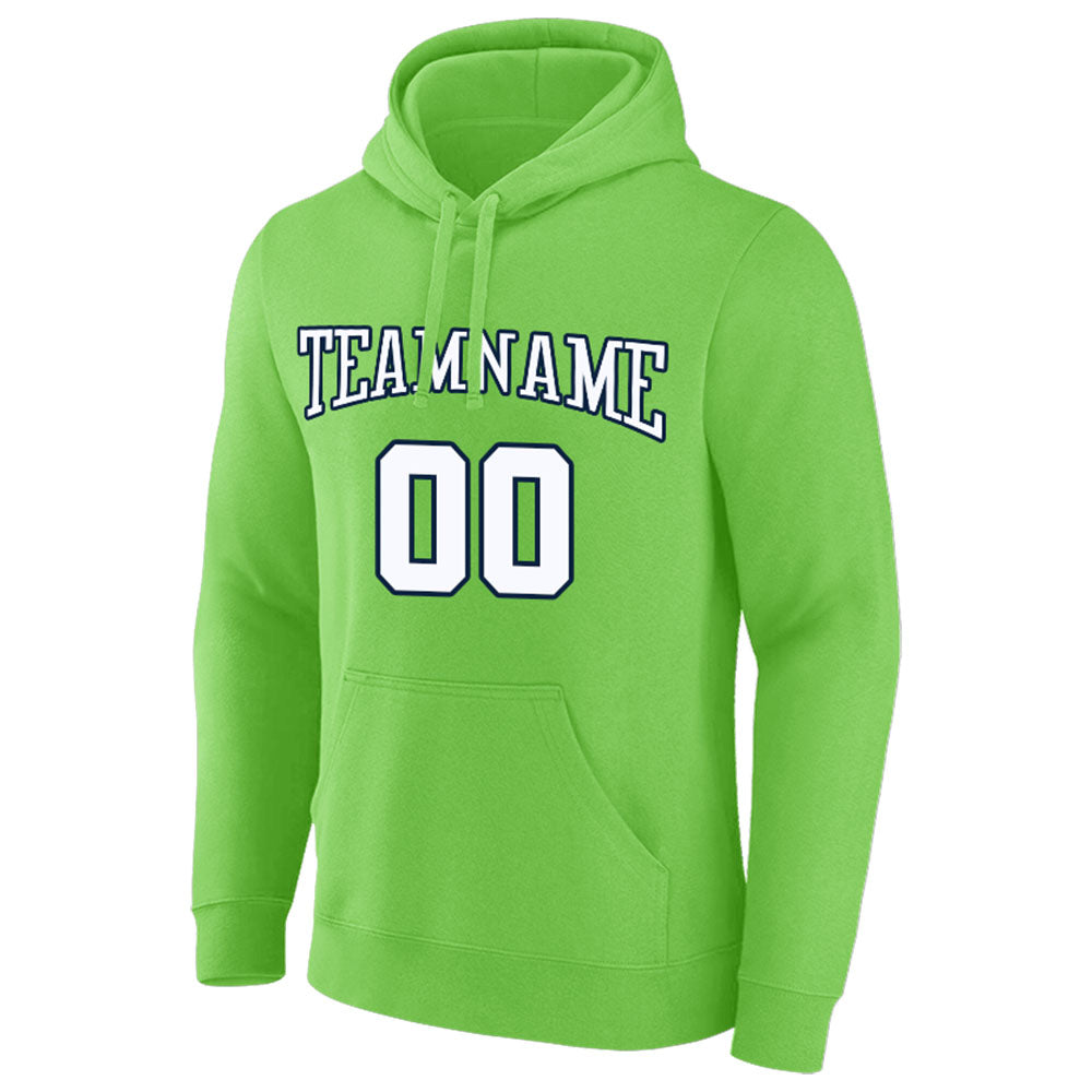custom authentic pullover sweatshirt hoodie neon green-white-navy