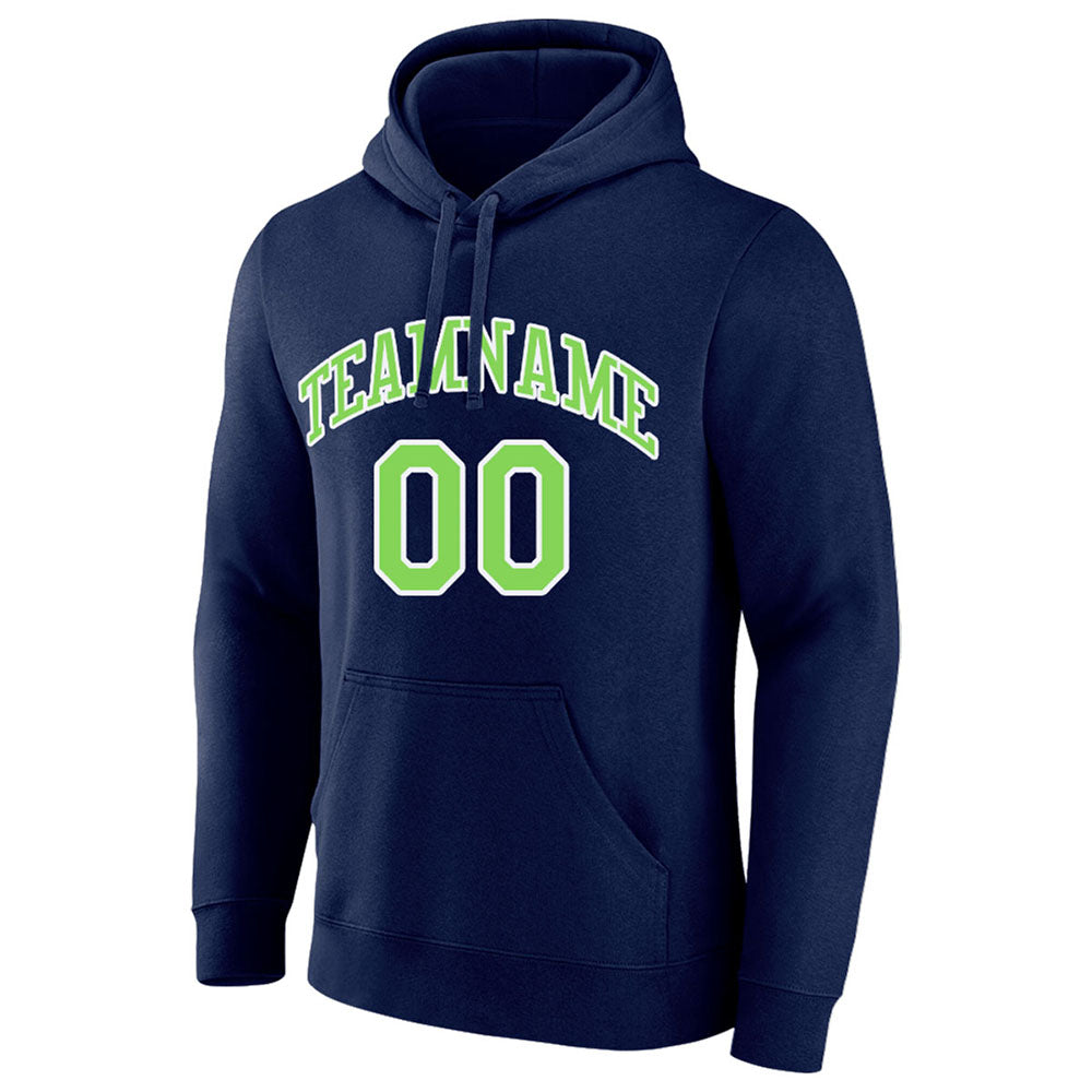 custom authentic pullover sweatshirt hoodie navy-neon green-white
