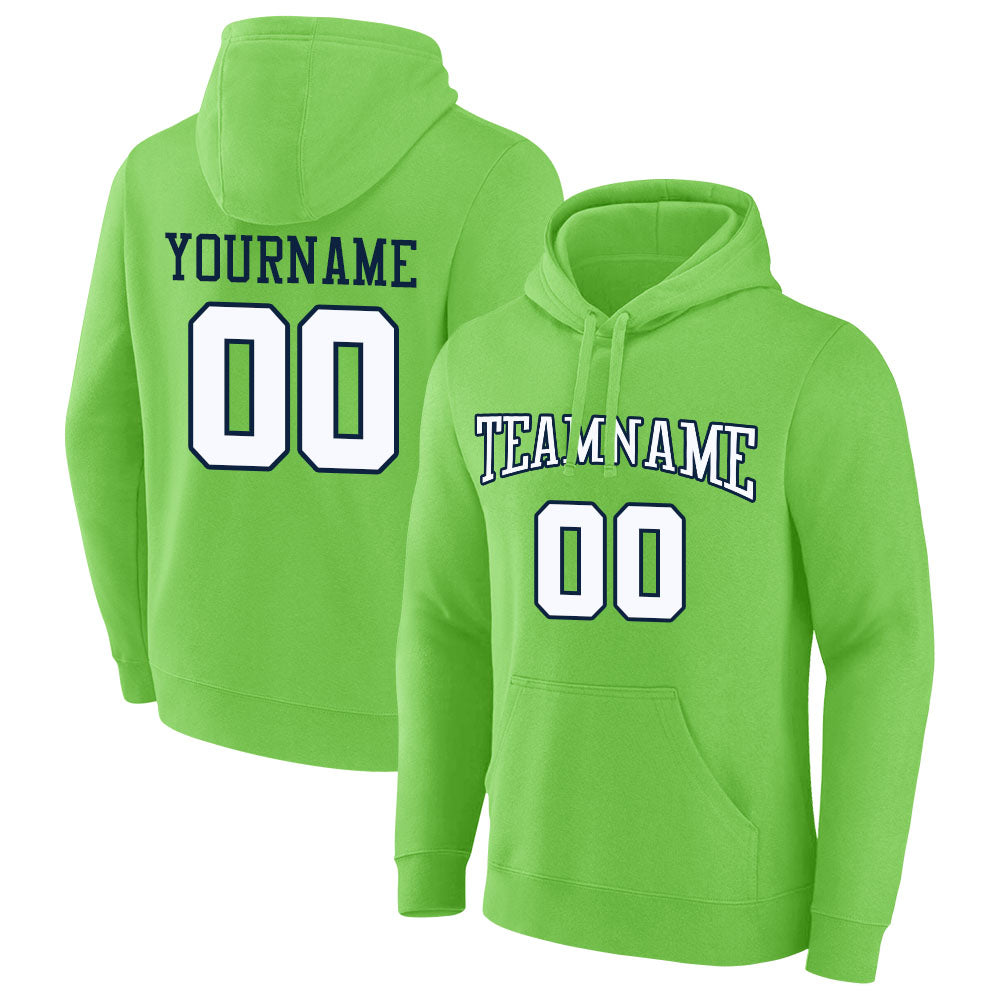 custom authentic pullover sweatshirt hoodie neon green-white-navy