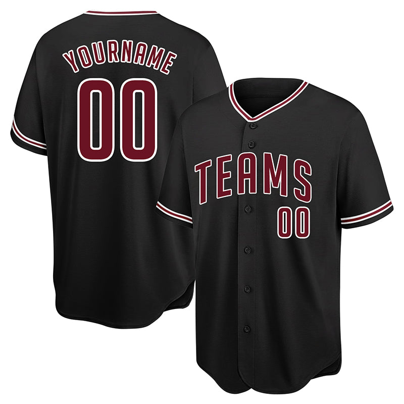 customized authentic baseball jersey black-burgundy-white mesh