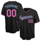 custom authentic baseball jersey black-pink-light blue mesh