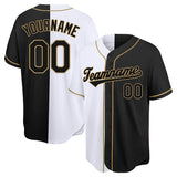 custom authentic baseball jersey black-white-gold split fashion mesh