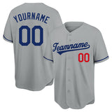 customized authentic baseball jersey gray-royal-red mesh