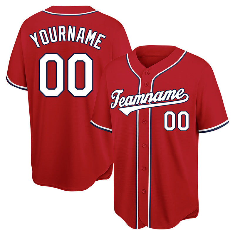 custom authentic baseball jersey red-white-navy mesh