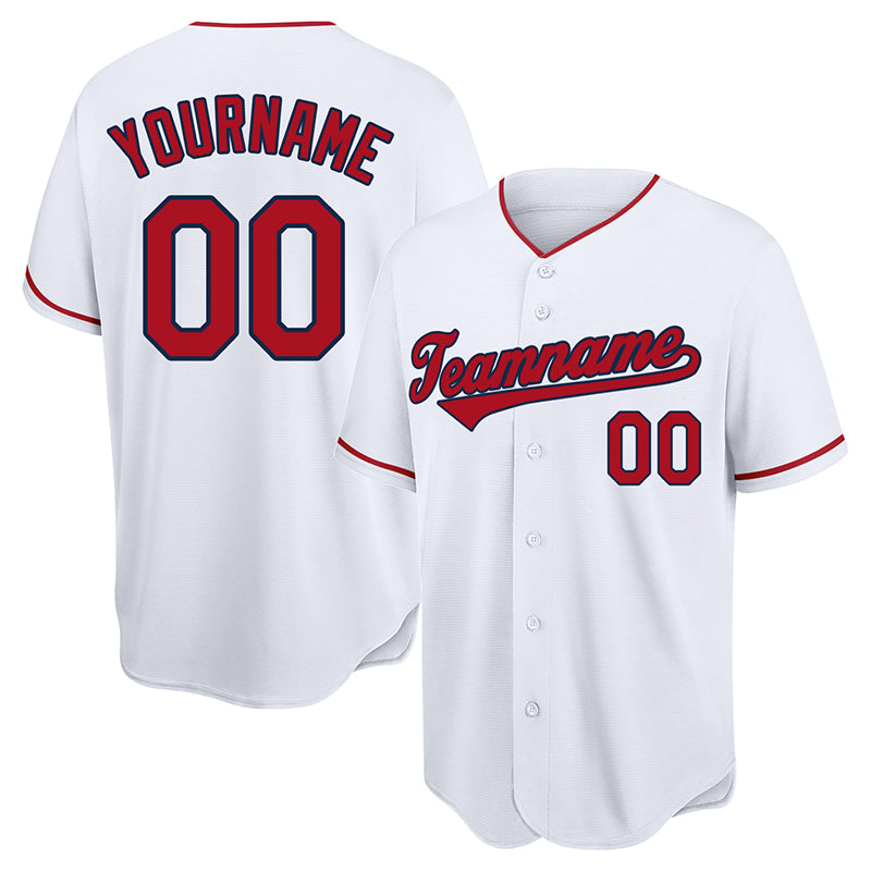 customized authentic baseball jersey  white-red-navy mesh