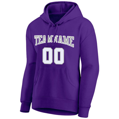custom authentic pullover sweatshirt hoodie purple-white-gray