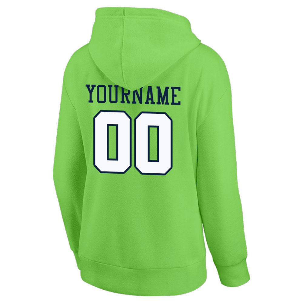 custom authentic pullover sweatshirt hoodie neon green-white-navy