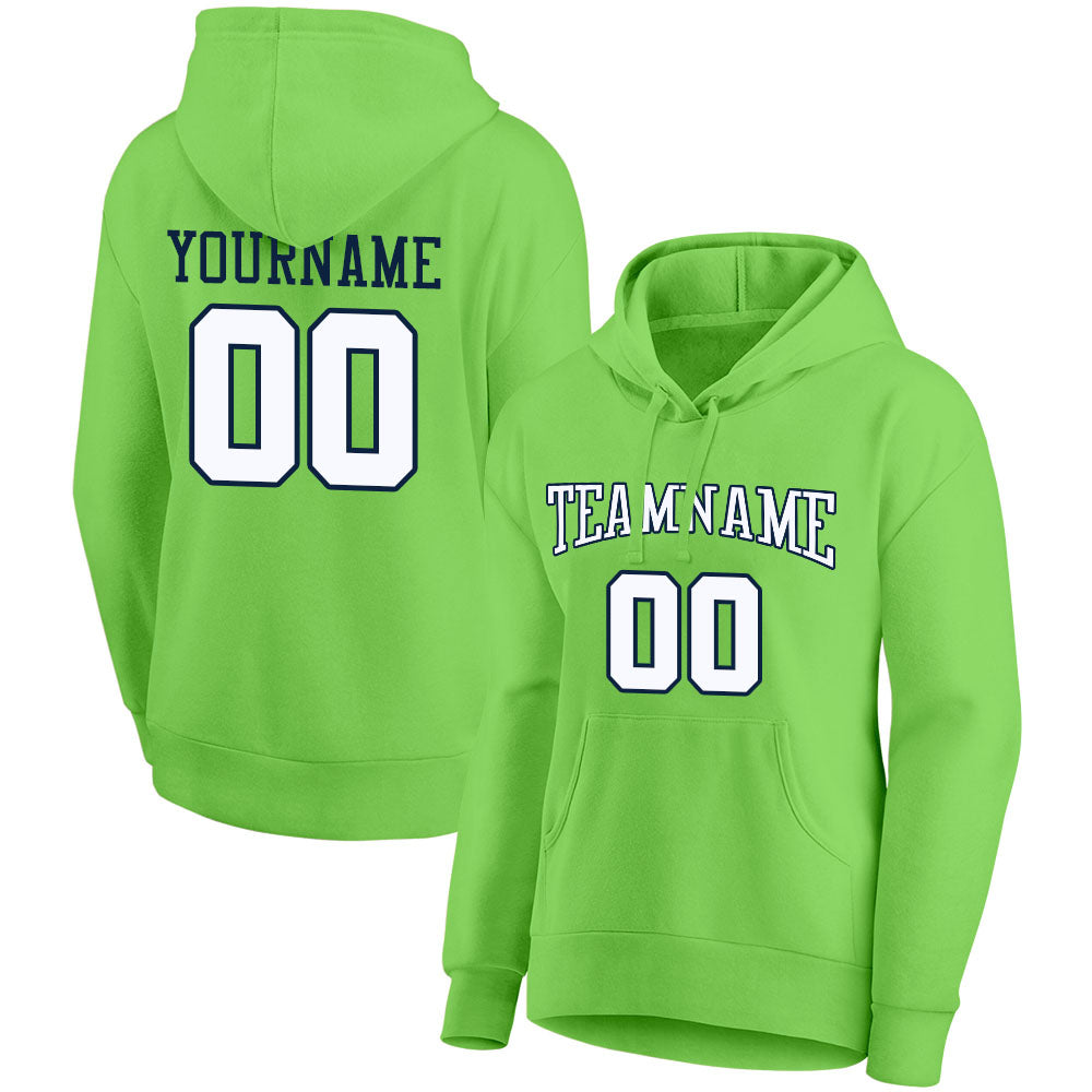 custom authentic pullover sweatshirt hoodie neon green-white-navy