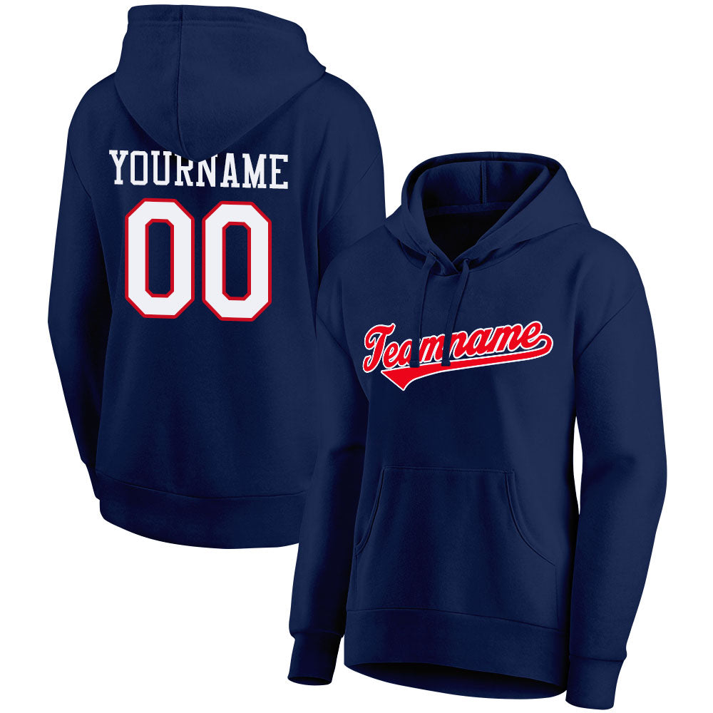 custom authentic pullover sweatshirt hoodie navy-red-white