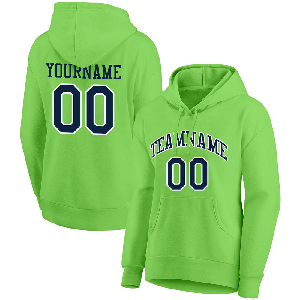 custom authentic pullover sweatshirt hoodie neon green-navy-white