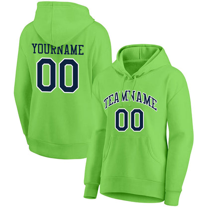 custom authentic pullover sweatshirt hoodie neon green-navy-white