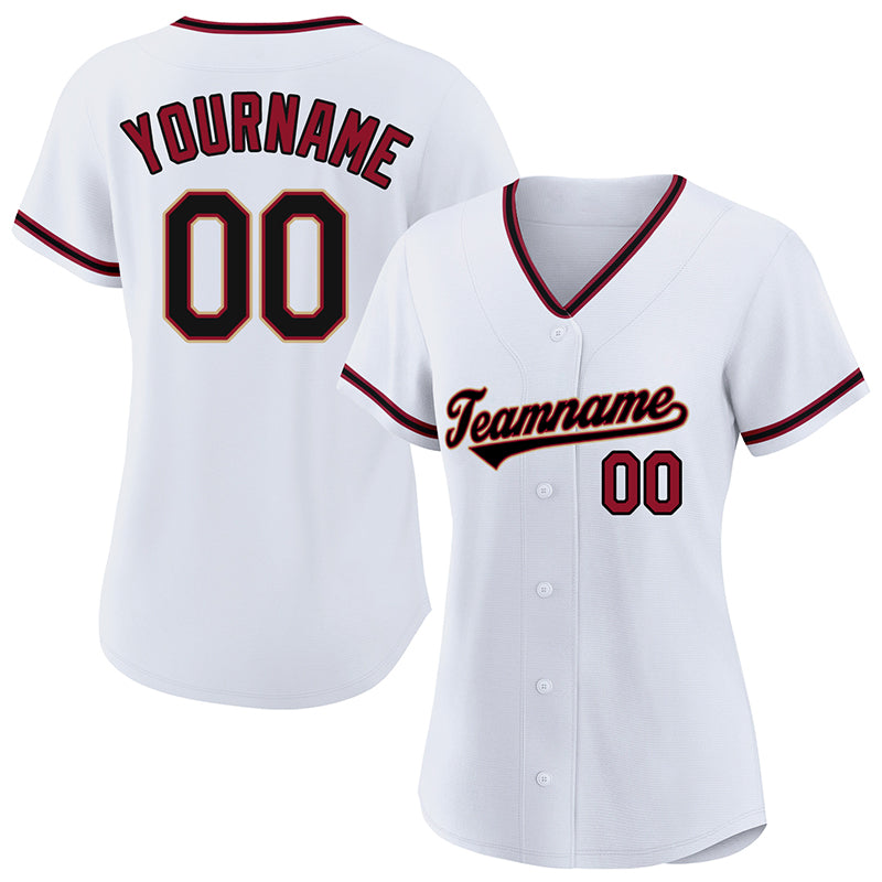 customized authentic baseball jersey white-black-crimson mesh
