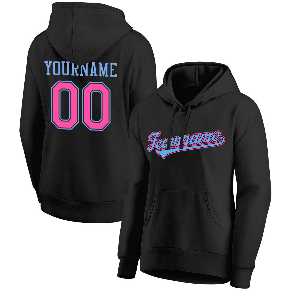 custom authentic pullover sweatshirt hoodie black-light blue-pink