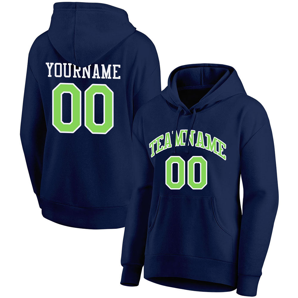 custom authentic pullover sweatshirt hoodie navy-neon green-white