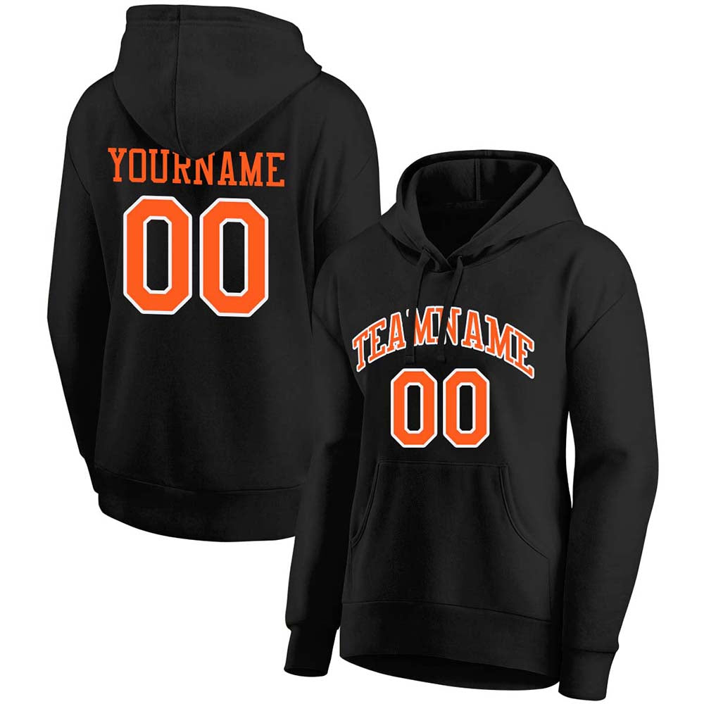 custom authentic pullover sweatshirt hoodie black-orange-white