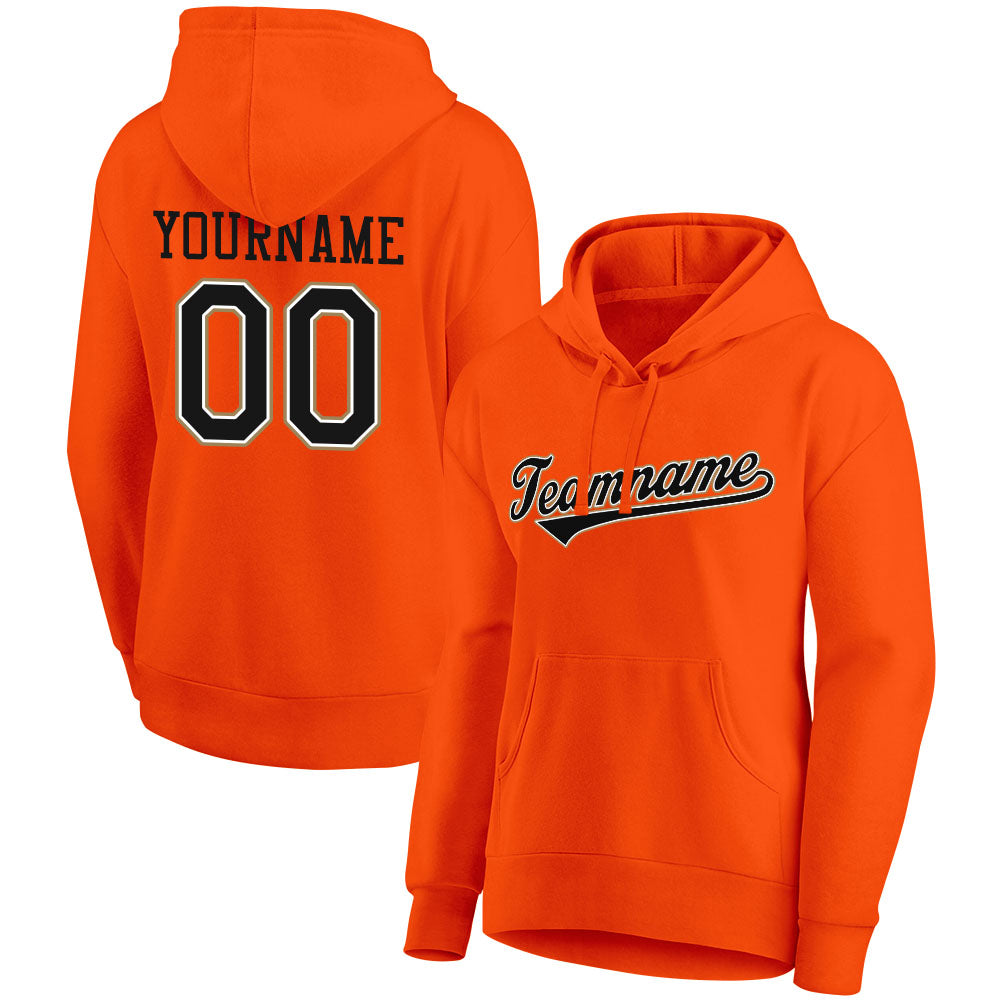 custom authentic pullover sweatshirt hoodie orange-black-white-gold