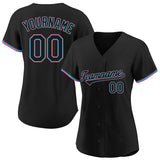 customized authentic baseball jersey powder blue-black-pink mesh