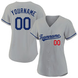 customized authentic baseball jersey gray-royal-red mesh