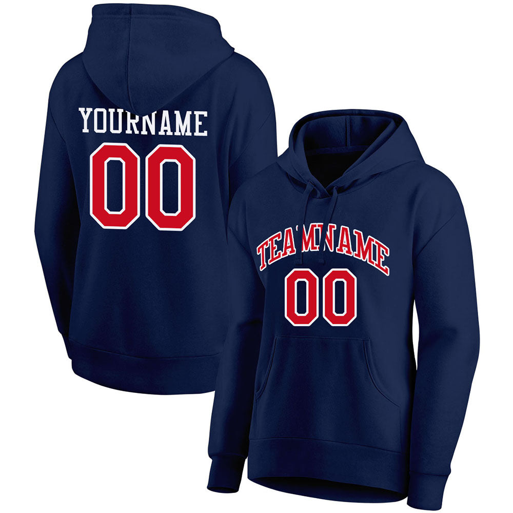 custom authentic pullover sweatshirt hoodie navy-red-white