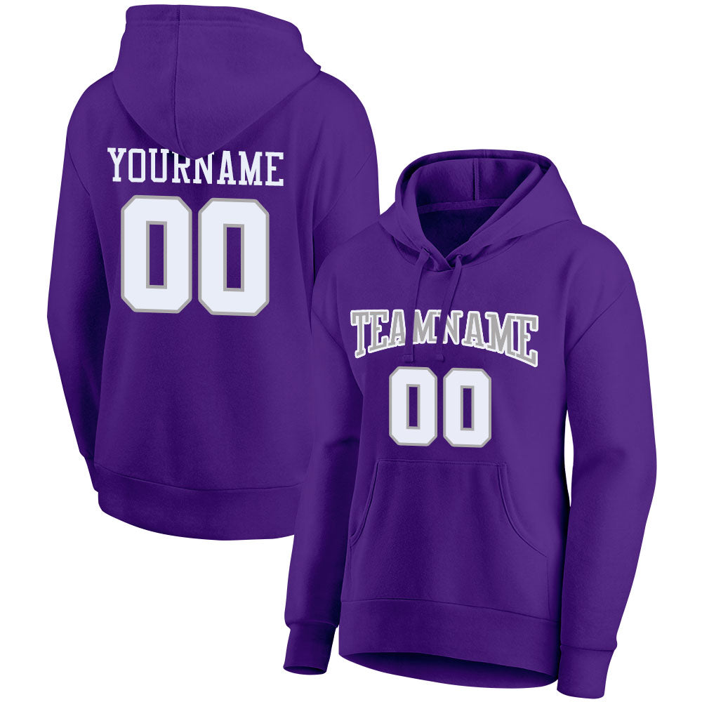 custom authentic pullover sweatshirt hoodie purple-white-gray