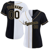 custom authentic baseball jersey black-white-gold split fashion mesh