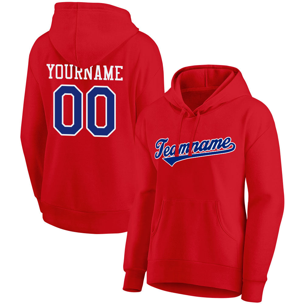 custom authentic pullover sweatshirt hoodie red-royal-white