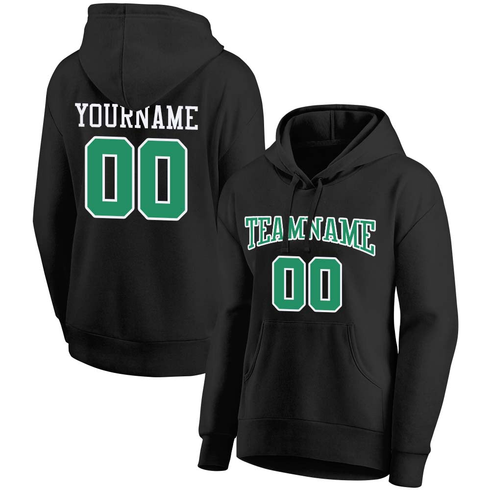 custom authentic pullover sweatshirt hoodie black-kelly green-white