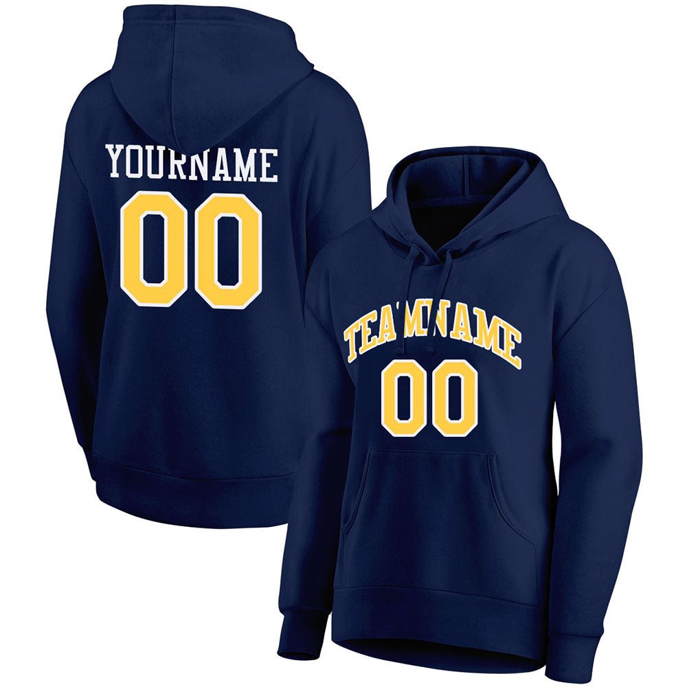 custom authentic pullover sweatshirt hoodie navy-yellow-white