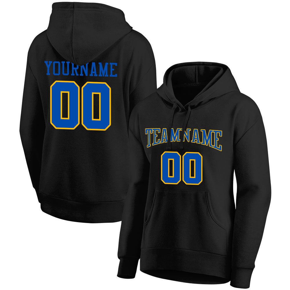 custom authentic pullover sweatshirt hoodie black-blue-yellow